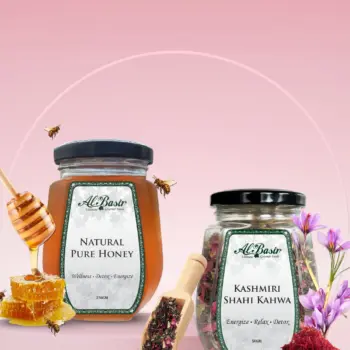 ALBASIR PURE HONEY + KASHMIRI SHAHI KAHWA COMBO (1)