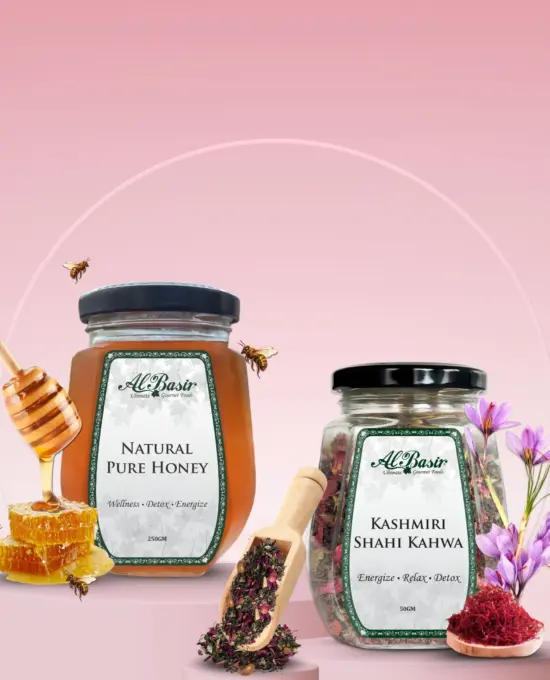 ALBASIR PURE HONEY + KASHMIRI SHAHI KAHWA COMBO (1)