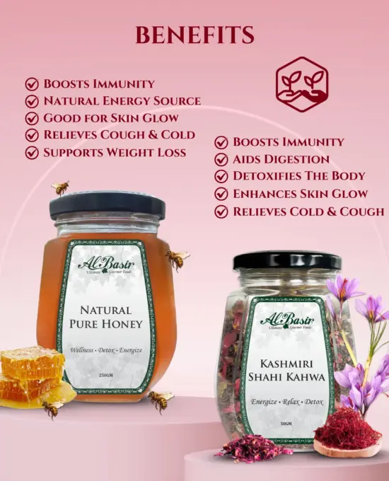ALBASIR PURE HONEY + KASHMIRI SHAHI KAHWA COMBO (2)