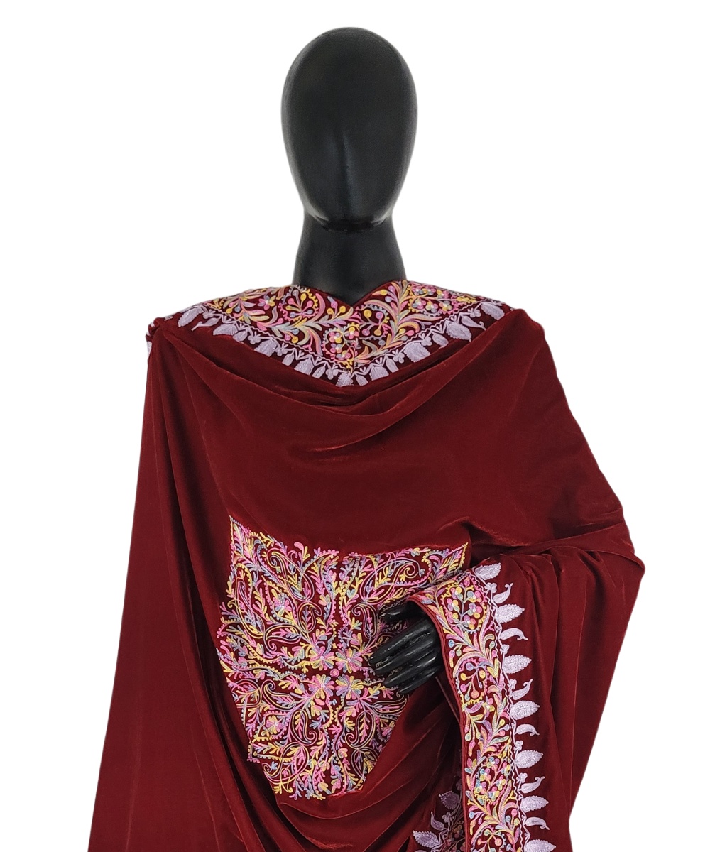 Dupatta Velvet Maroon Dupatta Aari Velvet - Image 1