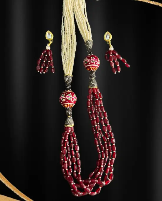 Tassel Necklace Set Maroon