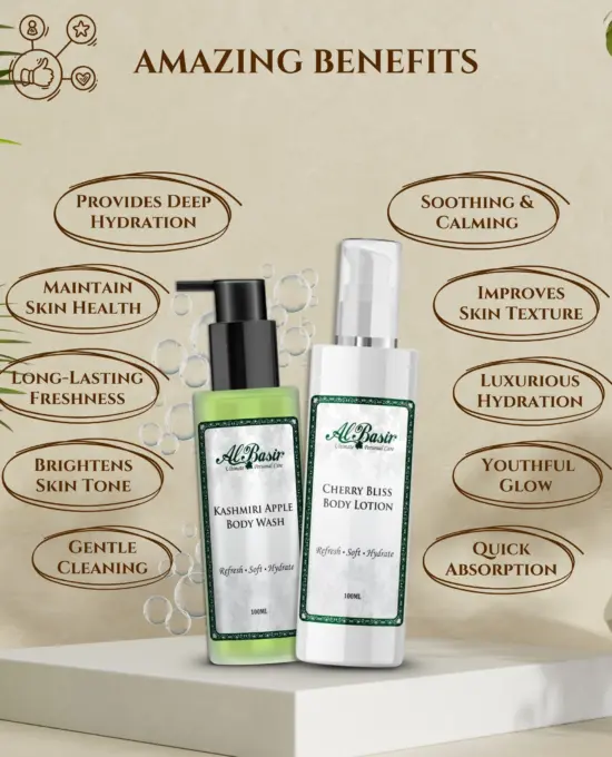ALBASIR KASHMIRI APPLE BODY WASH + CHERRY BLISS BODY LOTION COMBO (2)
